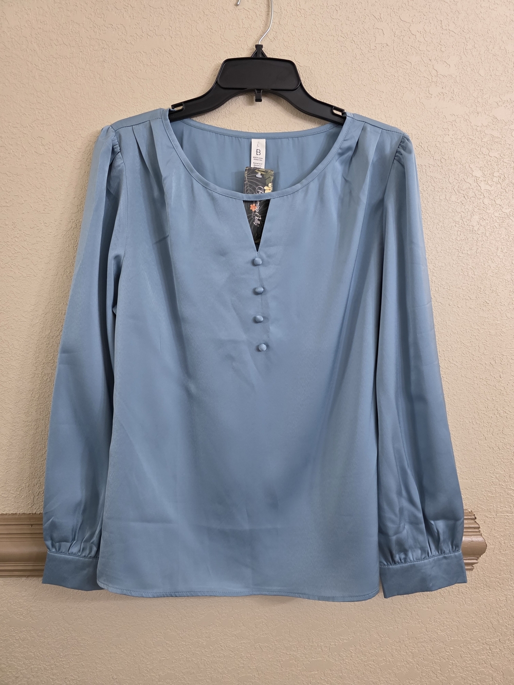 Light Blue Long-Sleeve Women's Blouse - Classic Button Front